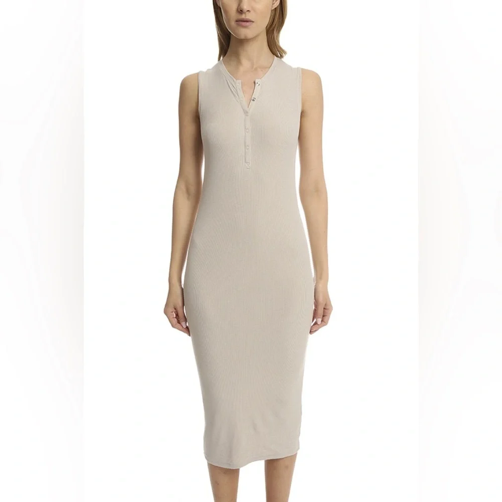 ATM Sleeveless Henley Midi Dress Color Rafia Size Small - Picture 1 of 9